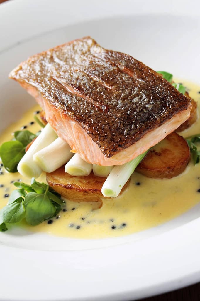 salmon and celery on dish